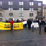 Protesters outside Council offices in Lifford